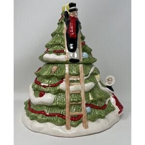 Collectible 1980s Vintage Glazed Ceramic Christmas Tree Cookie Jar